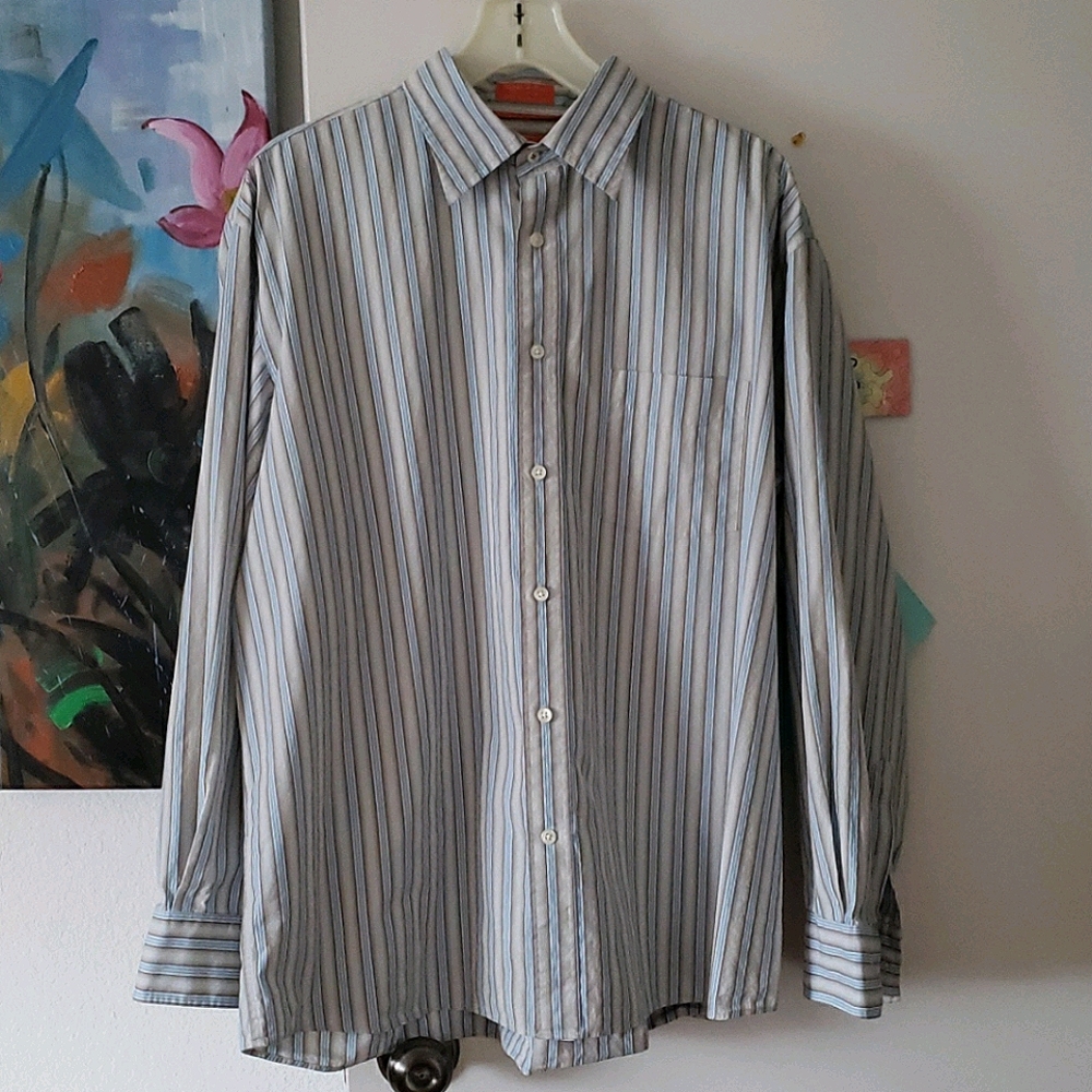 Façonnable Striped Poplin Shirt Size XL